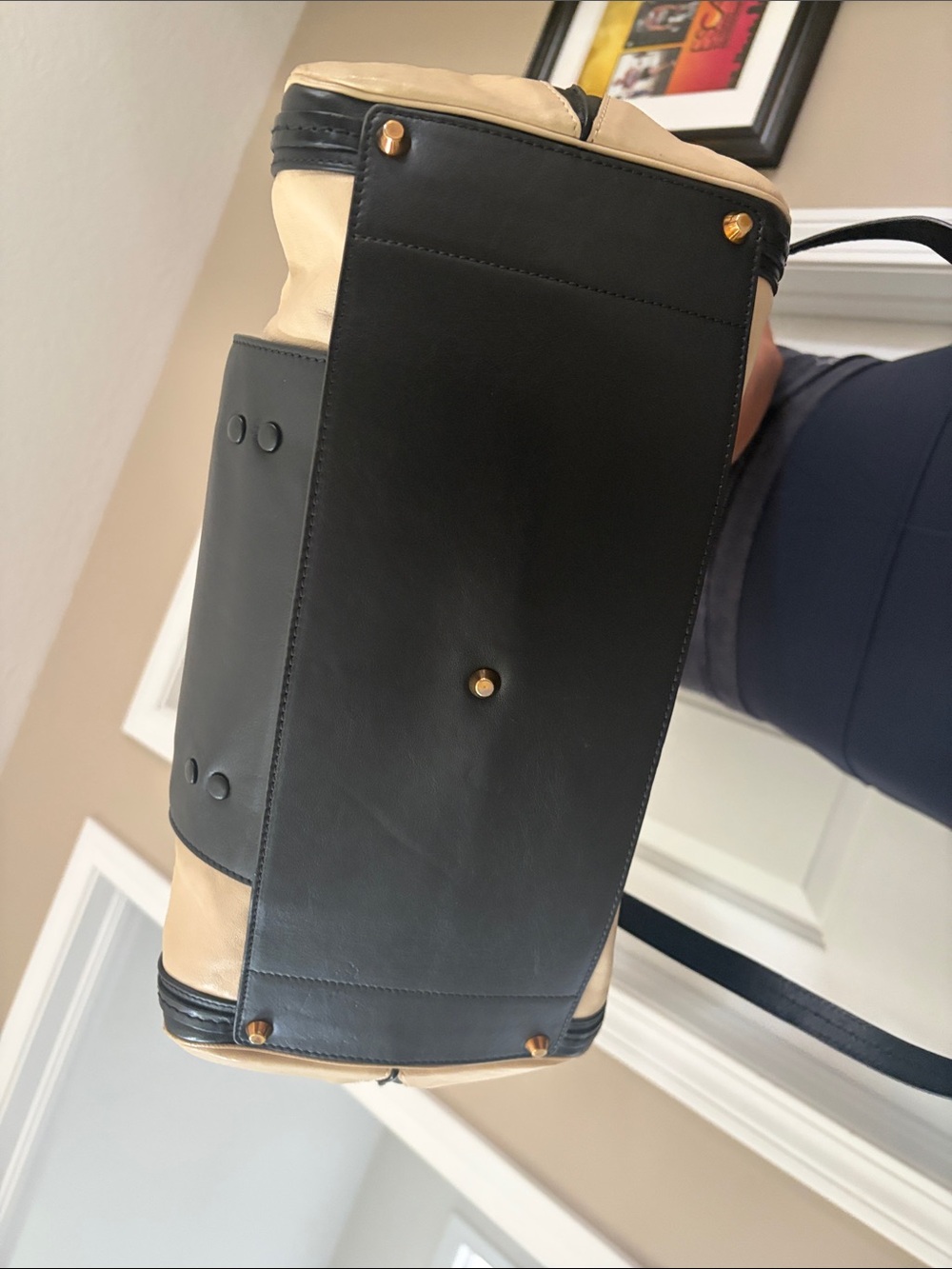 CHLOE - Black and Cream Leather Satchel Bag - Picture 4 of 11